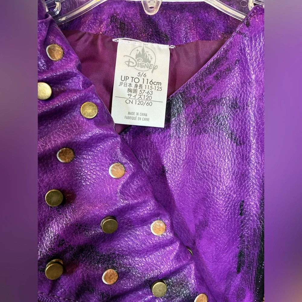 Disney Purple Studded Cropped Leather Moto Jacket with Gold Accents Size 5/6 NWT